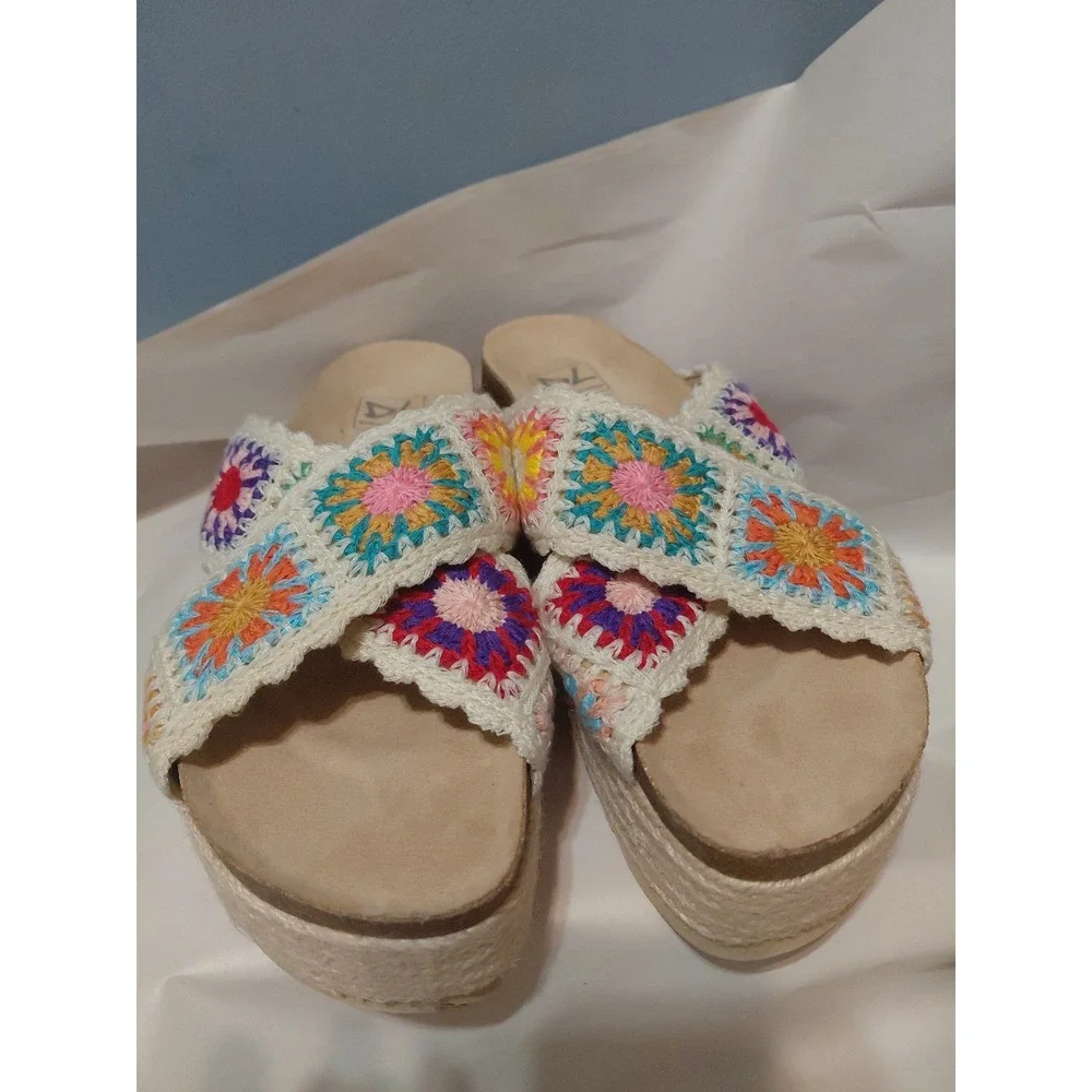 Dirty Laundry Womens Crocheted Granny Square Platform Sandal Natural Size 9. 5